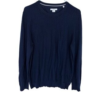 Brax Feel Good Long Sleeve Crewneck Sweater Large Women's Navy Diamond Wool Silk